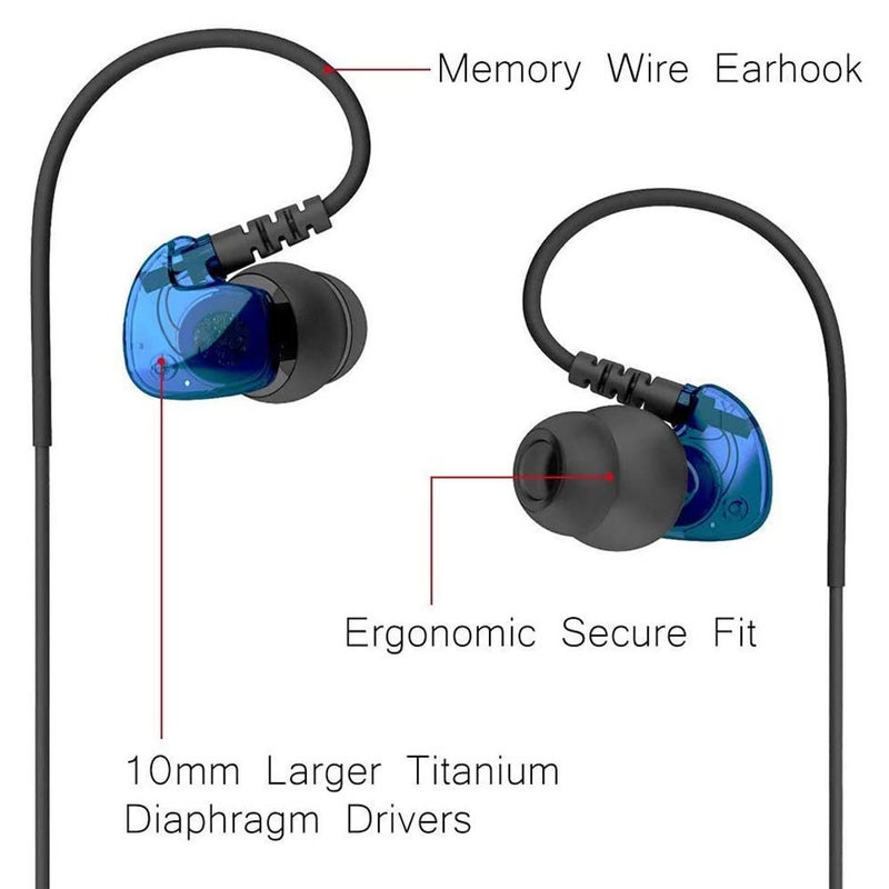 Granvela GV1 HD Sports in-Ear Headphones, IPX5 Waterproof Running Earbuds Wired with Mic, Phone-Call Answering,Memory Wire Earhook and Clip - Blue - Image 2